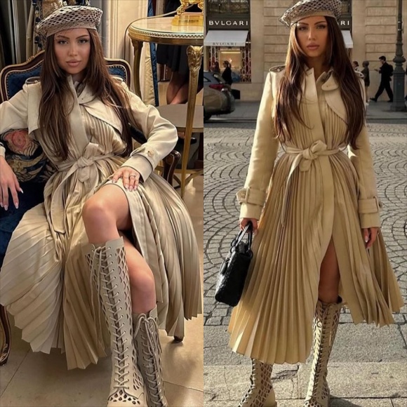 TIKTOK VINO VIRAL SANDRO PLEATED TRENCH COAT - Picture 1 of 11